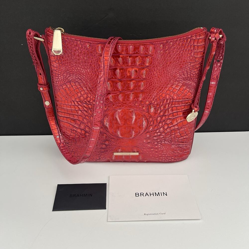 Brahmin Katie Red Dragon Melbourne Croc Leather Crossbody Purse Shoulder Bag